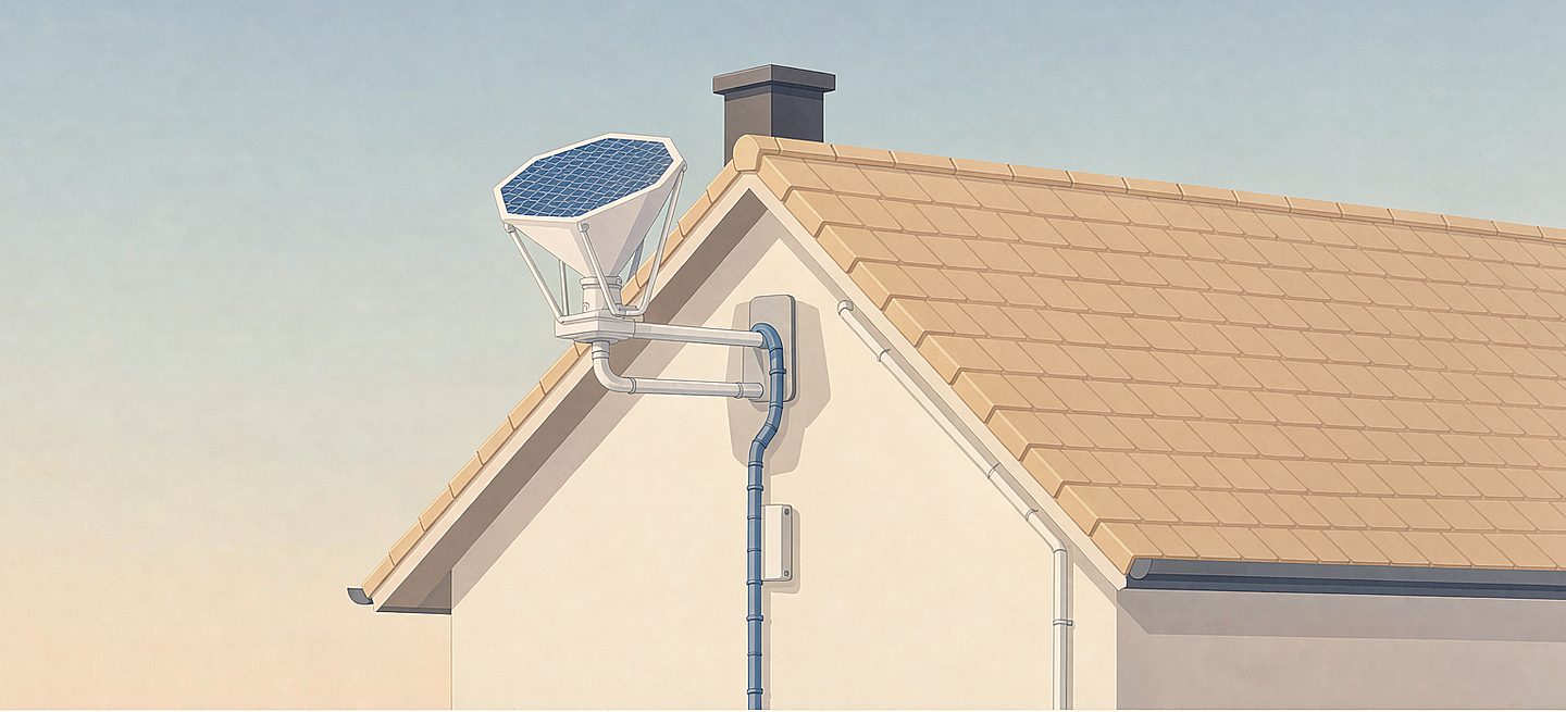 A Starlink roof mount fixed to a pitched roof with the cable routed and sealed through the covering
