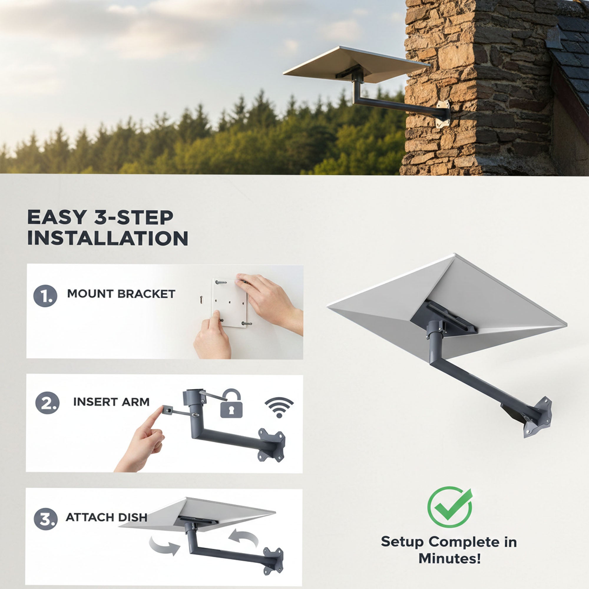 Support de toit Gen 3 pour Starlink, kit de montage robuste avec adaptateur de tuyau pour antenne parabolique standard Starlink Internet V4 pour montage sur toit/mur